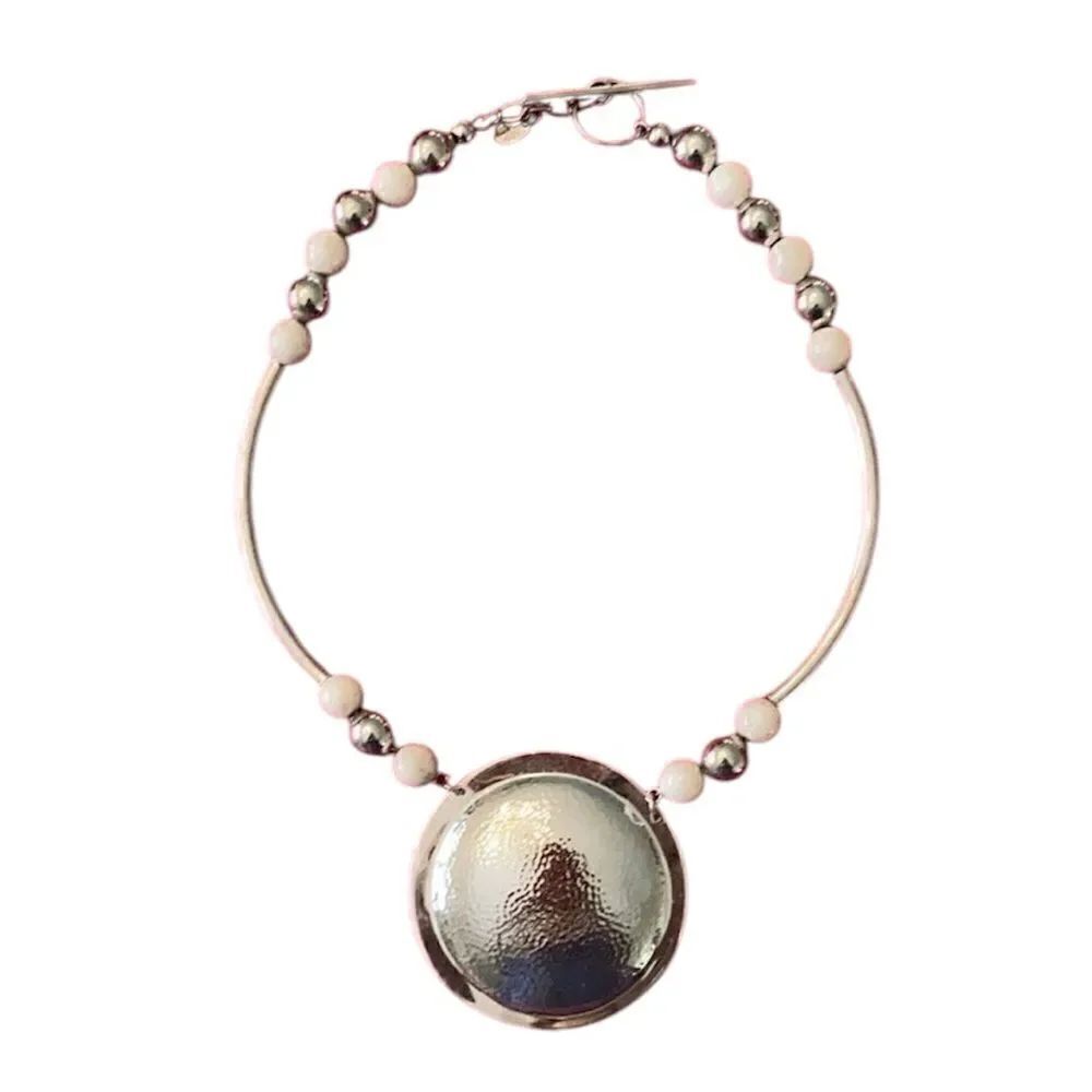 Vintage Park Lane necklace silver medallion with silver & grayish beads EVC
